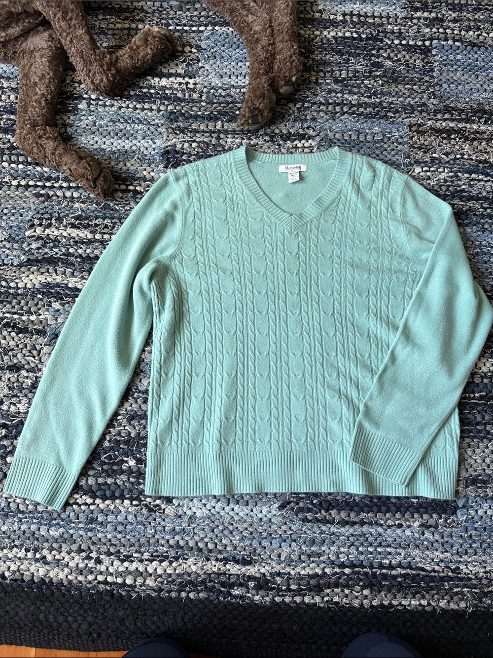 FREE Hampshire Studio Light Blue Cable-Knit V-Neck Sweater